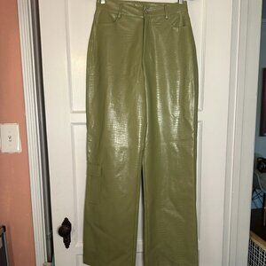ASOS Green Vegan Leather Crocodile Print Embosed Pants - Size 4R